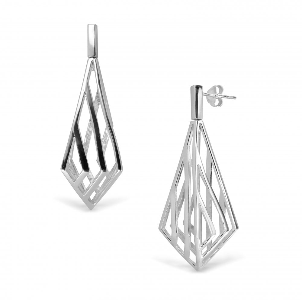 Sterling Silver Filigree Marquis Drop Stud Earrings