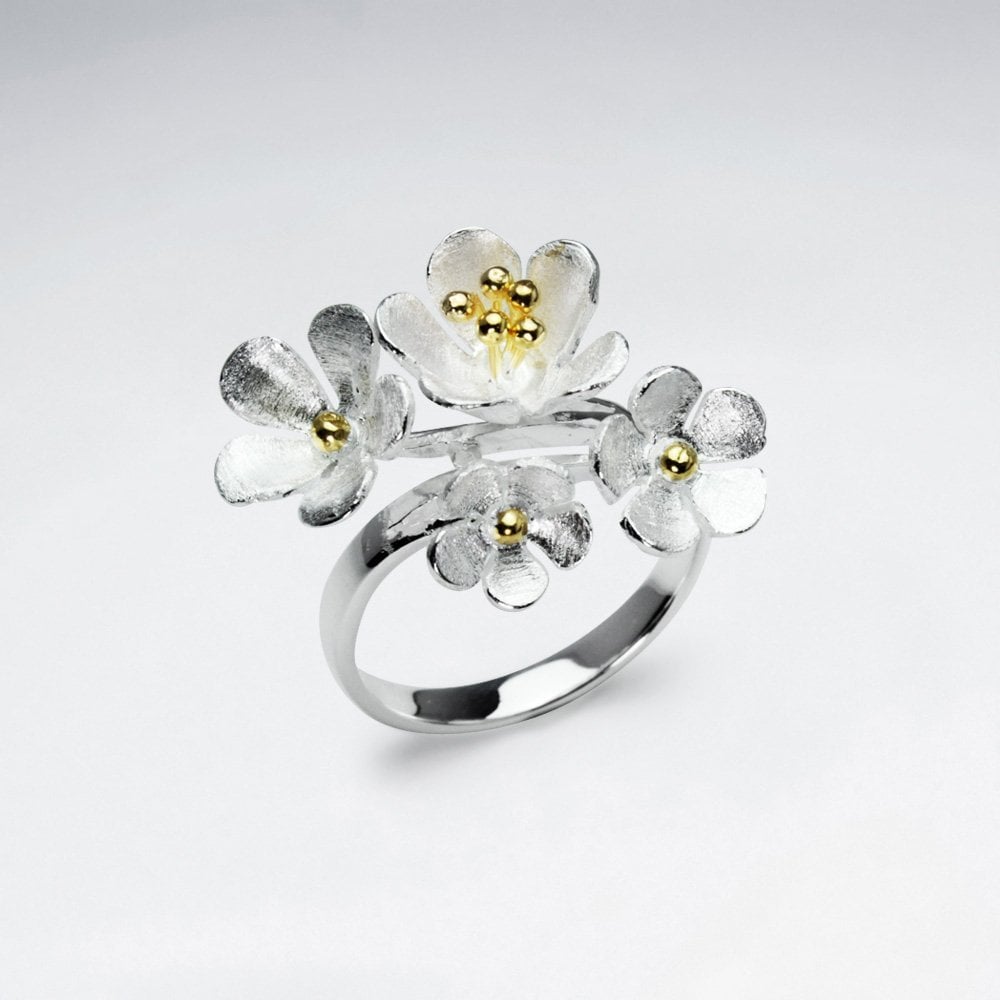 Mixed Flower Bouquet Sterling Silver Ring