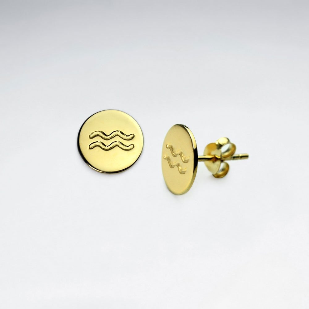 Sterling Silver Astrological Aquarius Stud Earrings