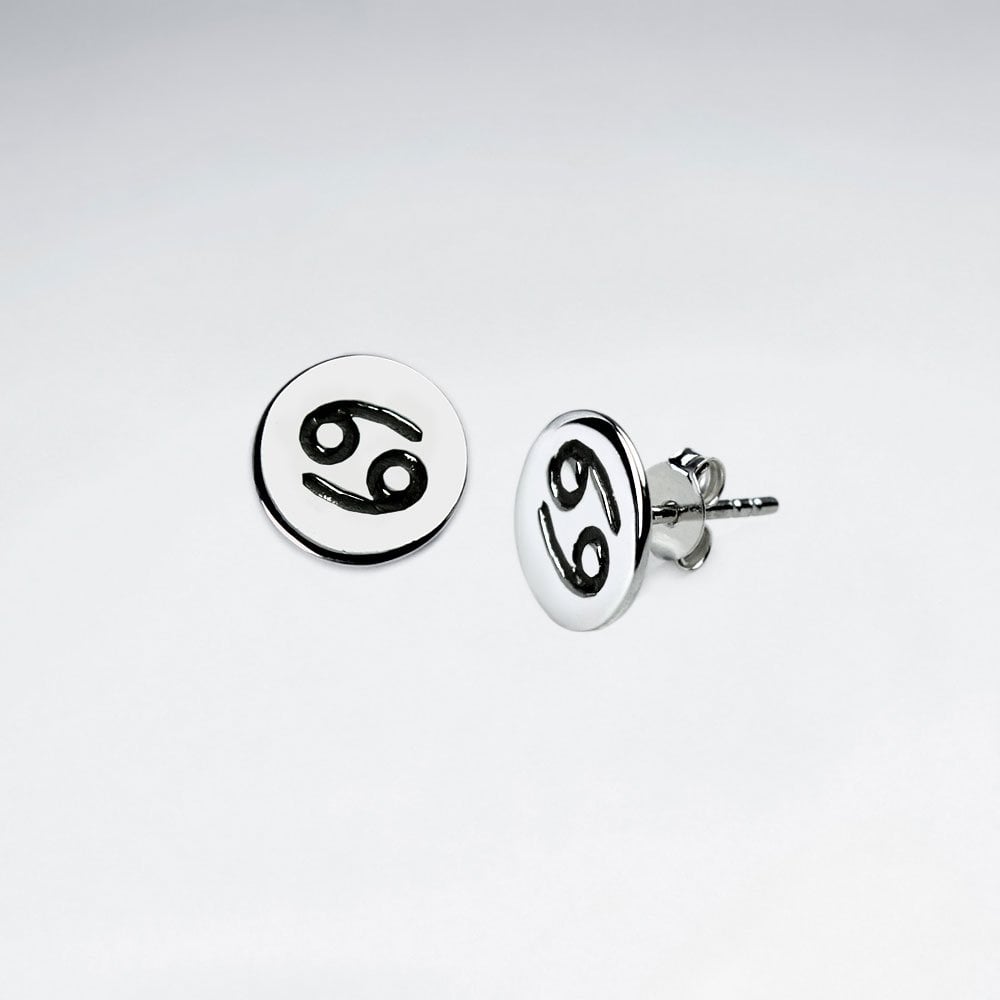 Sterling Silver Astrological Cancer Stud Earrings
