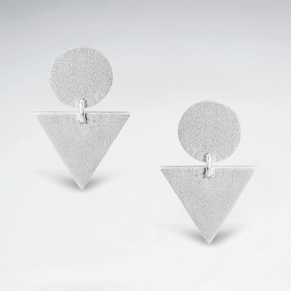 Sterling Silver Geometric Double Drop Circle and Triangle Stud Earrings