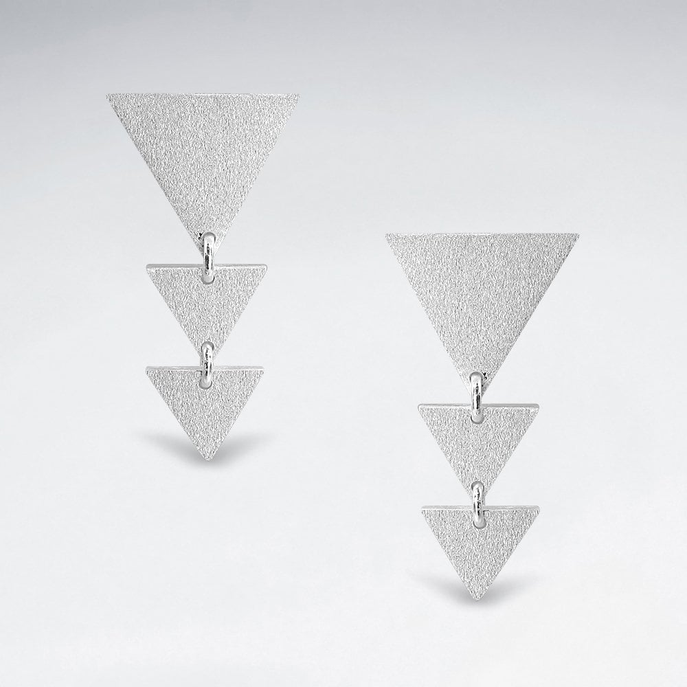 Sterling Silver Geometric Triple Drop Triangle Stud Earrings