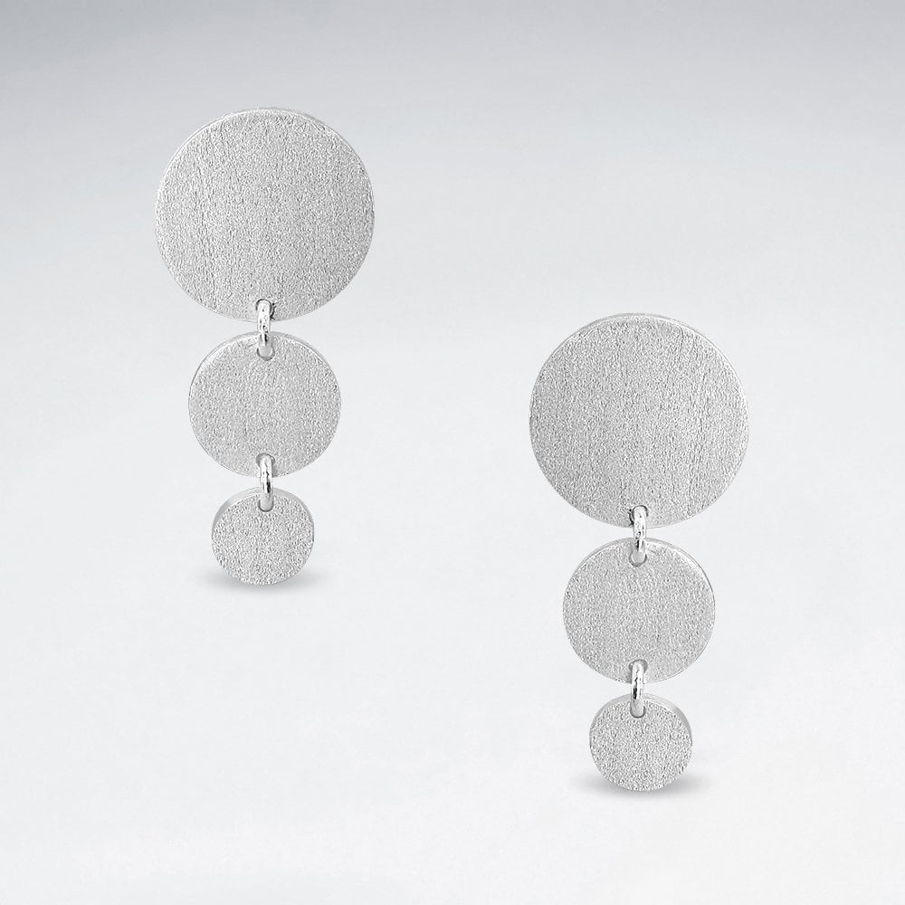 Sterling Silver Geometric Triple Drop Circle Stud Earrings