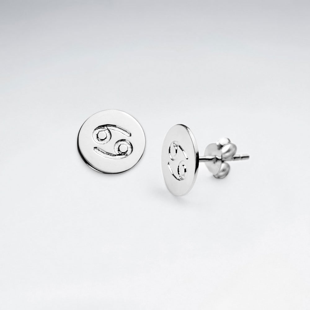 Sterling Silver Astrological Cancer Stud Earrings