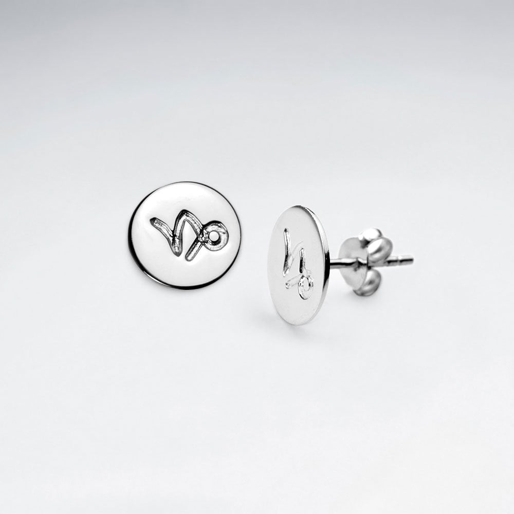 Sterling Silver Astrological Capricorn Stud Earrings