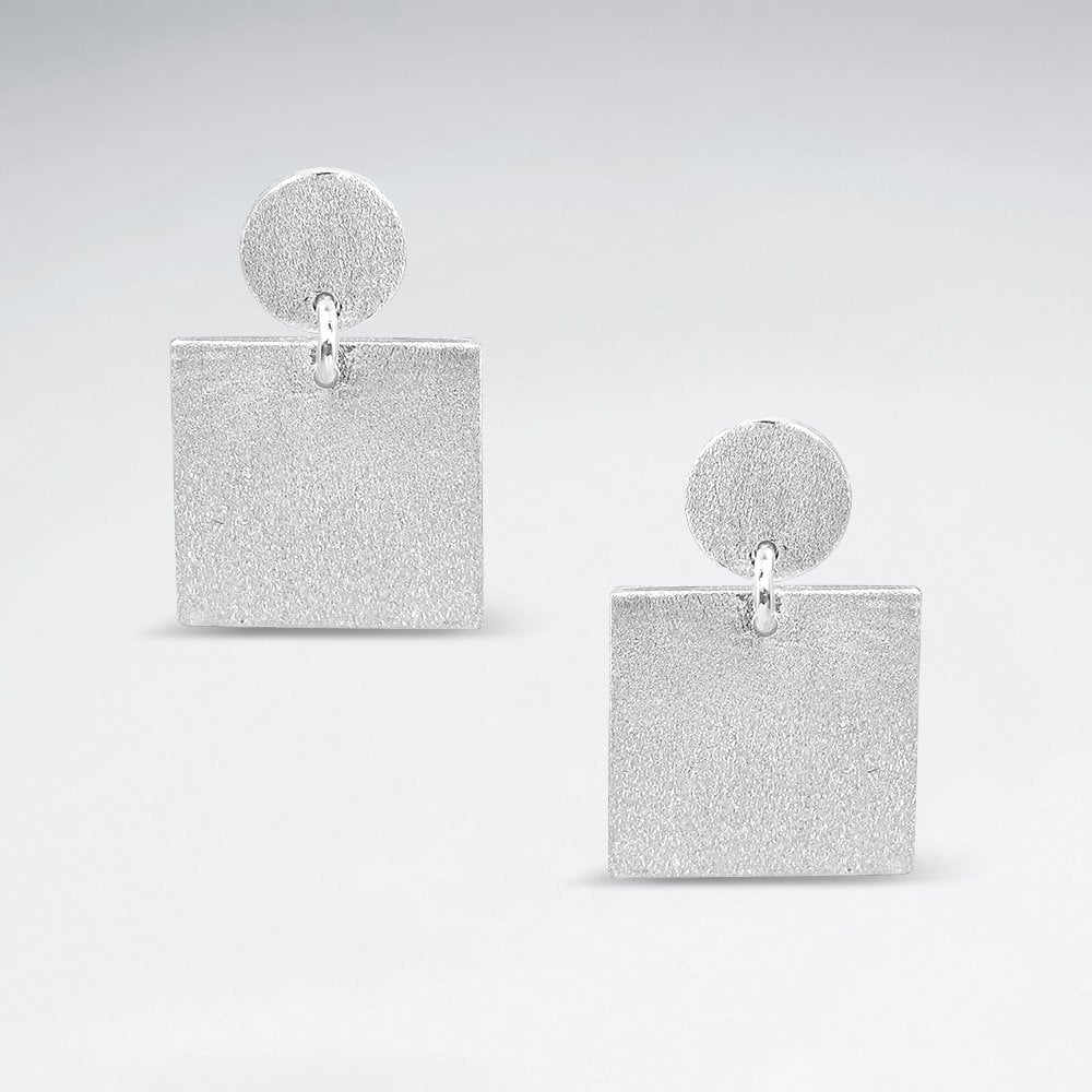 Sterling Silver Geometric Double Drop Circle and Square Stud Earrings