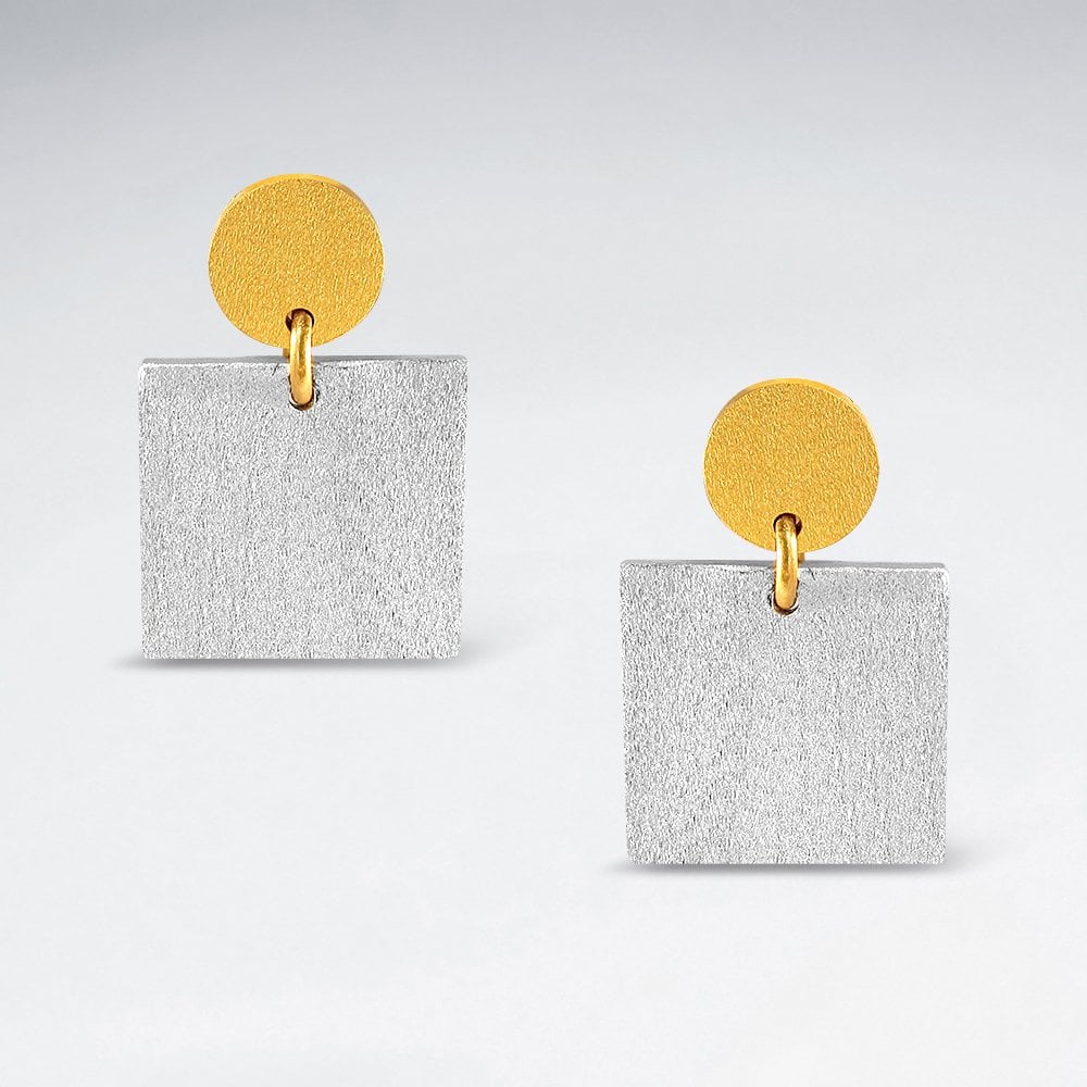 Sterling Silver Geometric Double Drop Circle and Square Stud Earrings