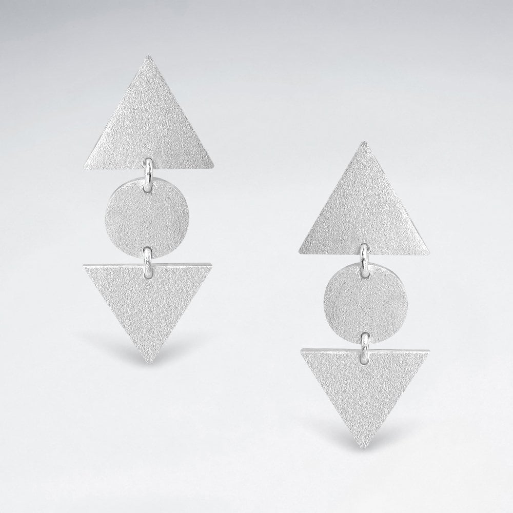 Sterling Silver Geometric Triple Drop Circle and Triangle Stud Earrings