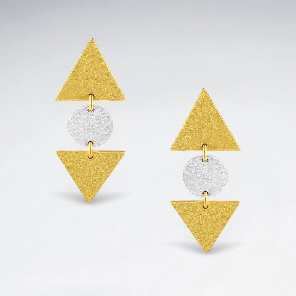 Sterling Silver Geometric Triple Drop Circle and Triangle Stud Earrings