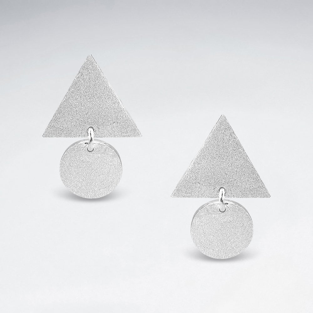 Sterling Silver Geometric Double Drop Circle and Triangle Stud Earrings