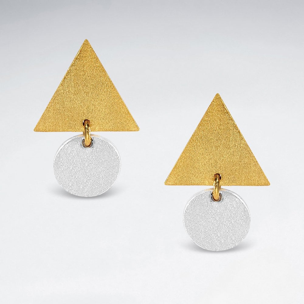 Sterling Silver Geometric Double Drop Circle and Triangle Stud Earrings