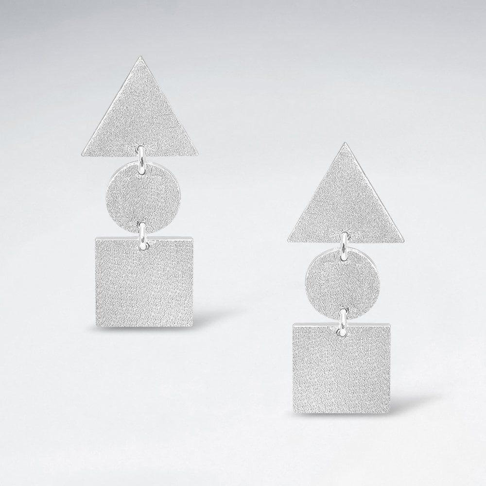Sterling Silver Triple Shape Geometric Stud Earrings