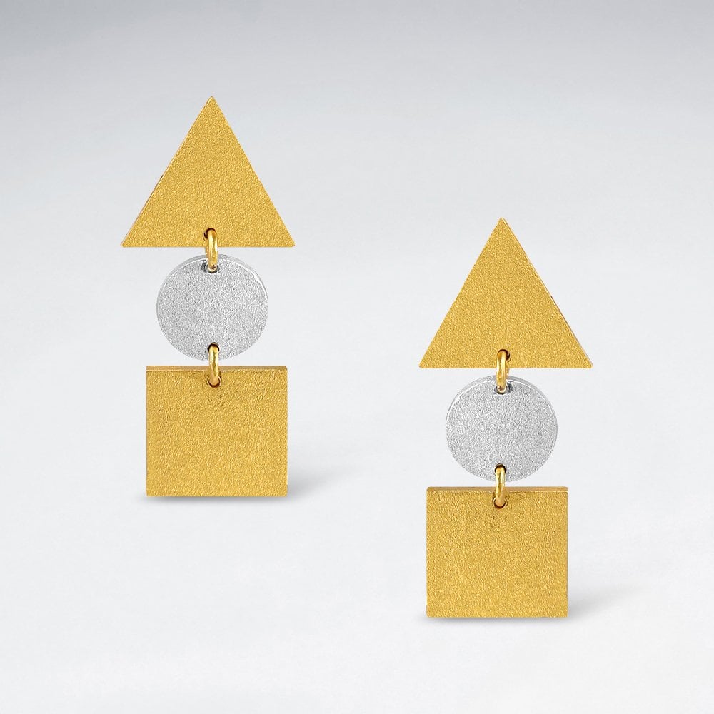 Sterling Silver Triple Shape Geometric Stud Earrings