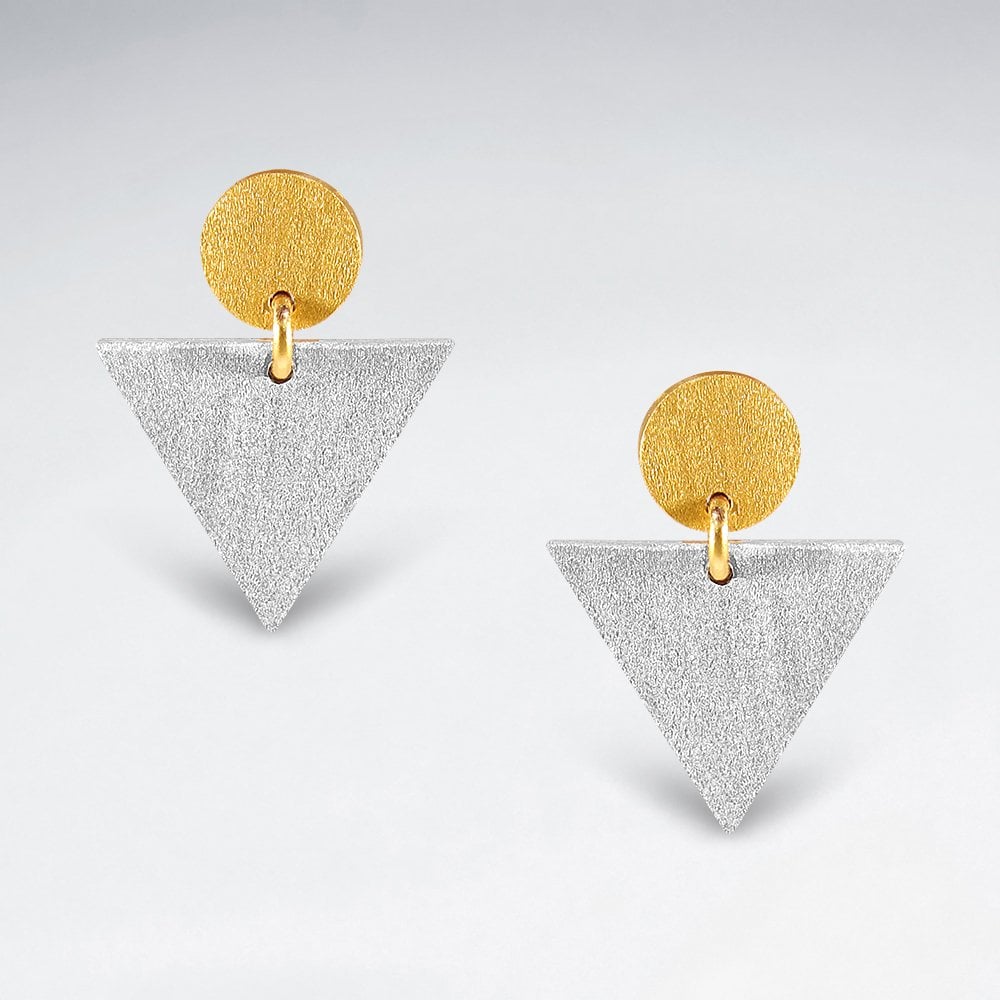 Sterling Silver Geometric Double Drop Circle and Triangle Stud Earrings