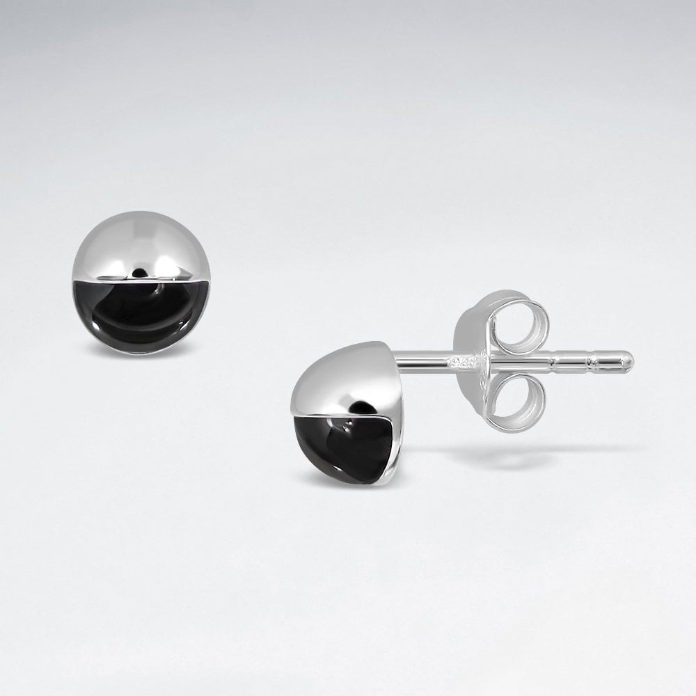Sterling Silver Button Dome Enamel Stud Earrings