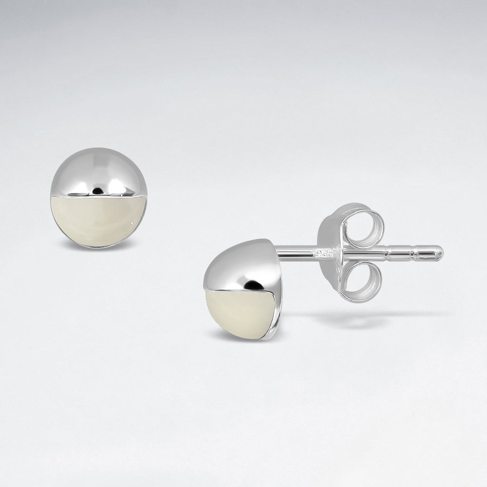 Sterling Silver Button Dome Enamel Stud Earrings