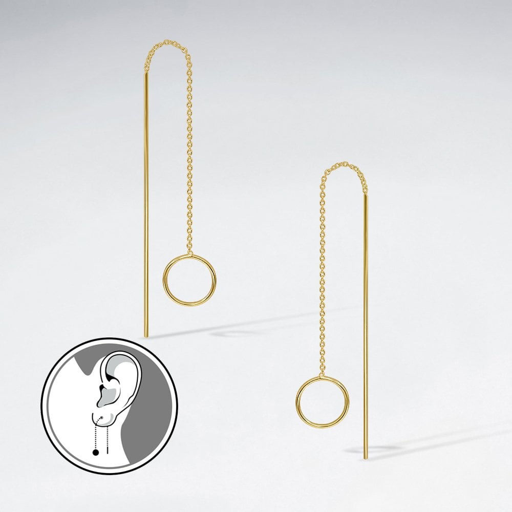 Sterling Silver Minimalist Openwork Circle Threader Fashion Earrings