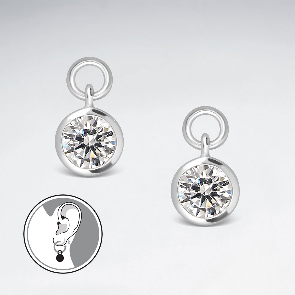 Sterling Silver Round CZ Charm for Hoop Earrings