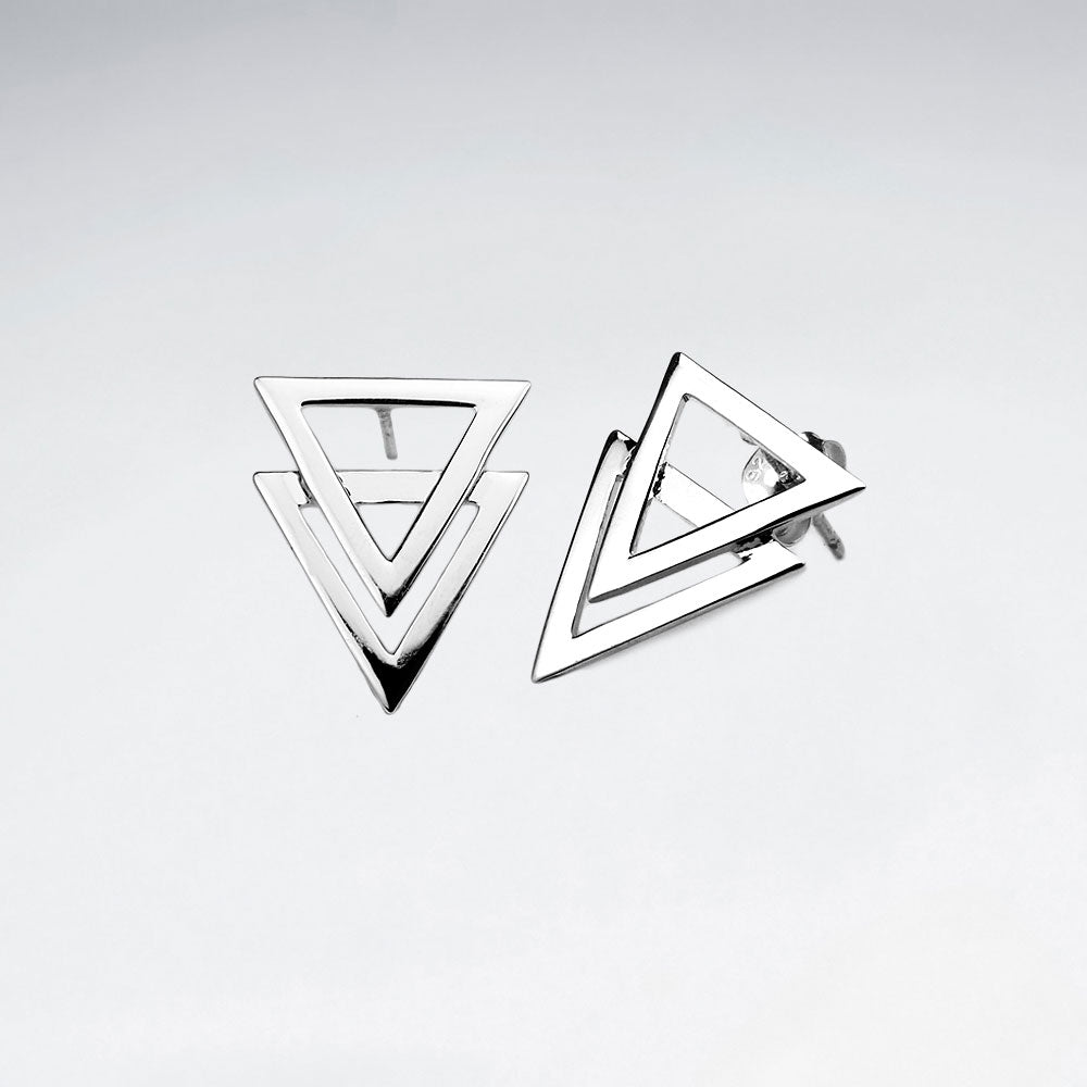 Triangle Double Openwork Matte Silver Triangle Stud Earrings