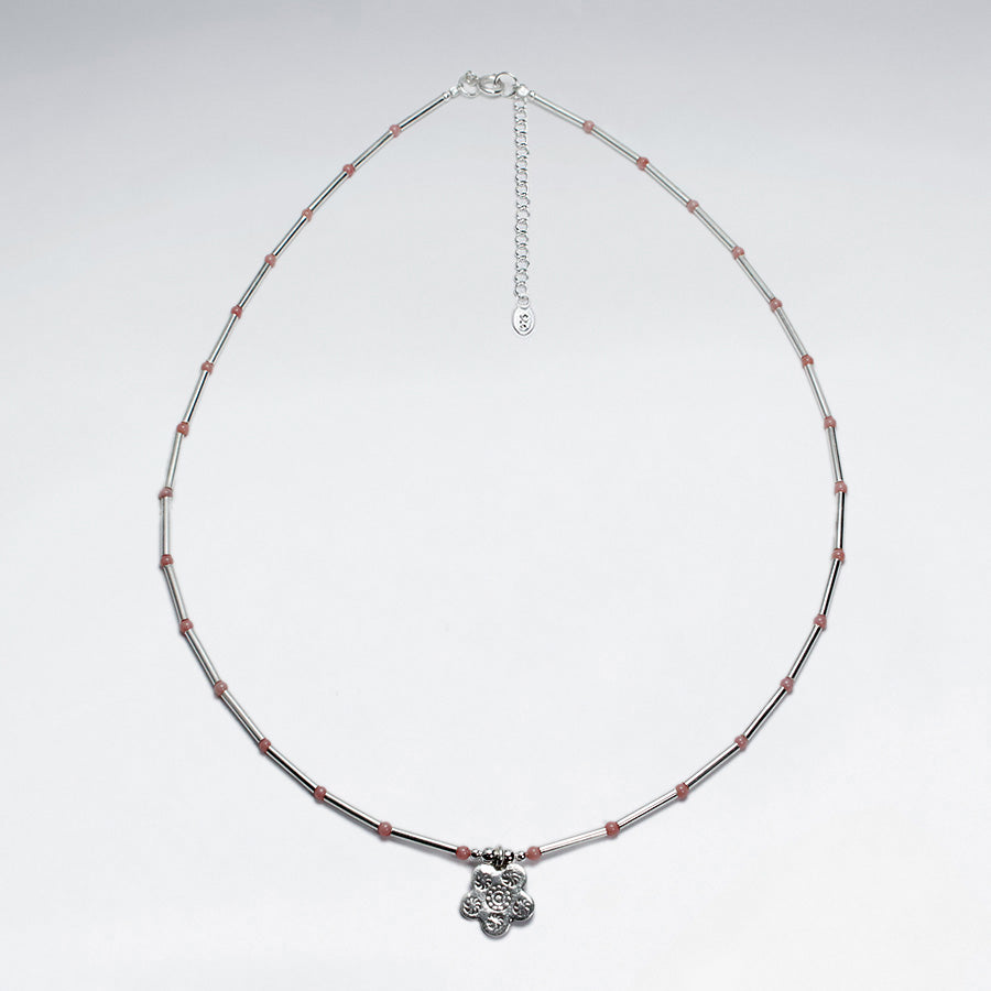 Lazuli Necklace With Sakura Silver Pendant Length 16.5 inches