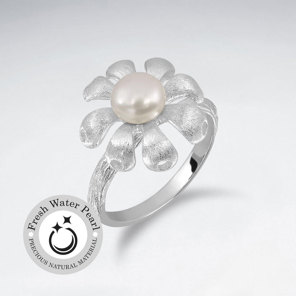 White Pearl Studded Flower Ring