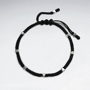 Waxed Cotton and Faceted Sterling Silver Bracelet
